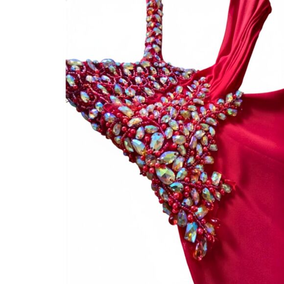 NWOT Jay Godfrey Red Beaded Chiffon Formal Gown Dress 2 Gala Pageant Occasion - Picture 8 of 15